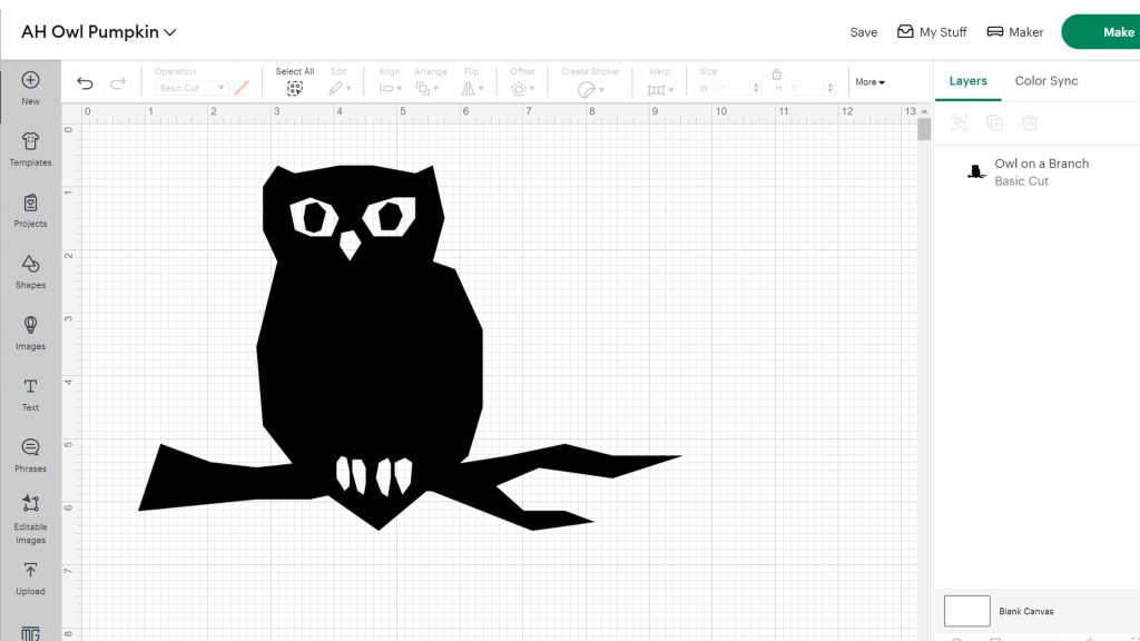 owl silhouette in cricut design space