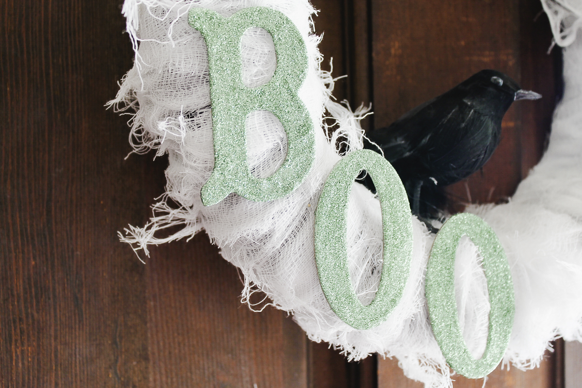 boo letters on a halloween wreath