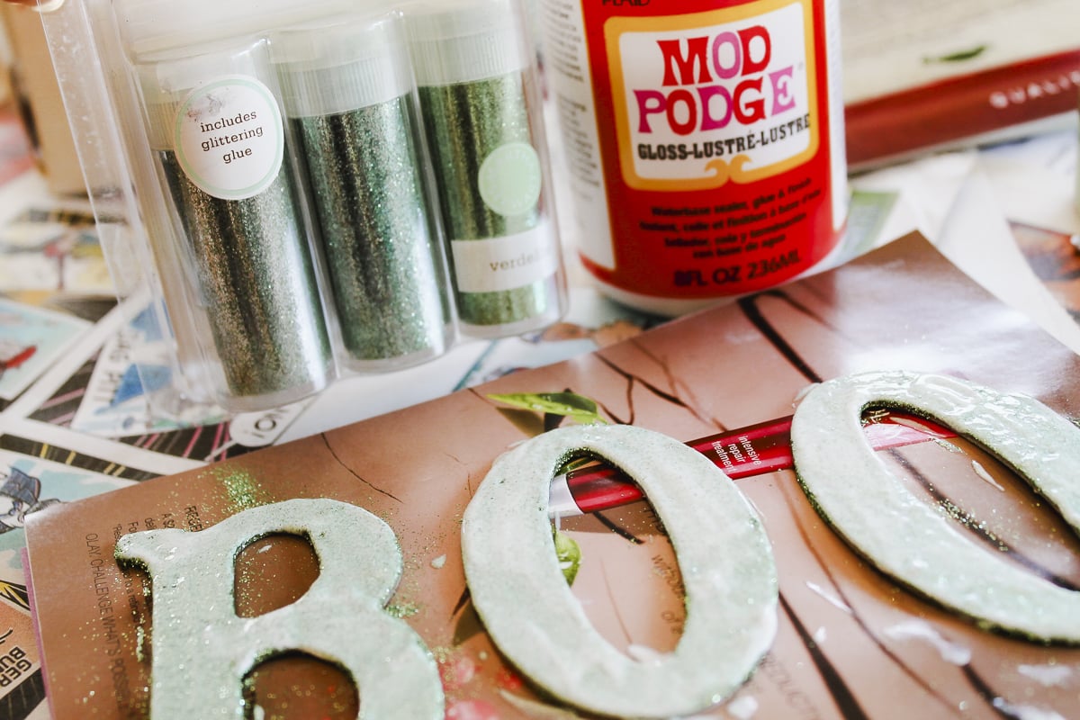 adding mod podge to chipboard letters