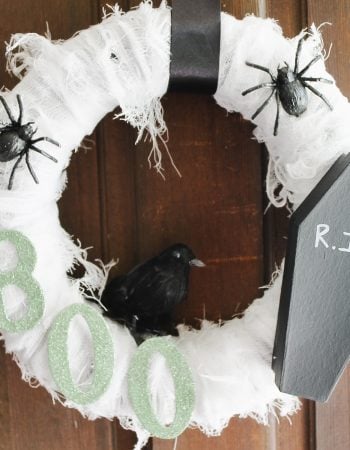 scary halloween wreath on a door