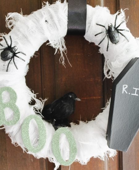 scary halloween wreath on a door