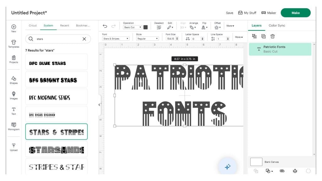 Choosing fonts in Cricut design soace