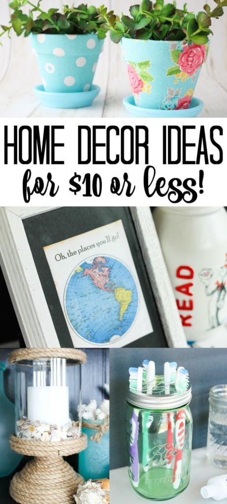 Home decor ideas for $10 or less! Great ideas to spruce up your home on a budget! #homedecor #budgetfriendly #decor