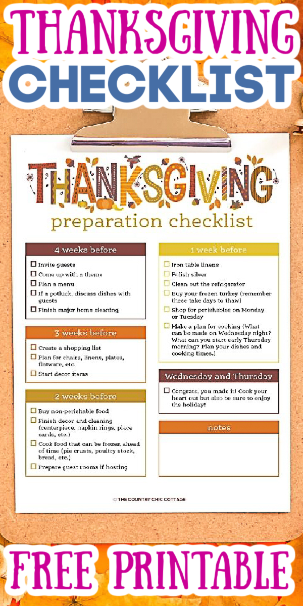 Free Printable Thanksgiving Checklist