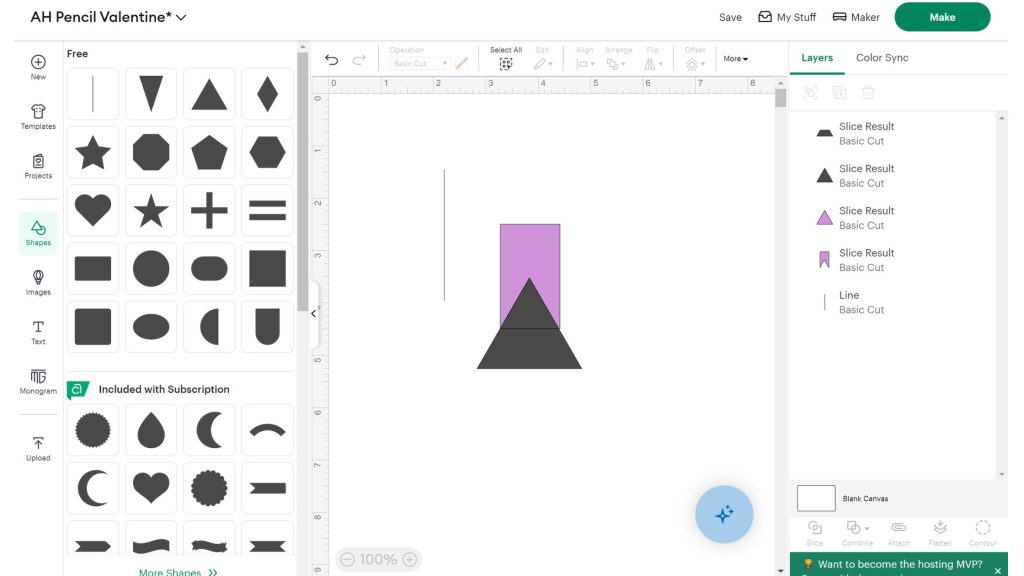 Slice results for shapes on Cricut design space canvas.