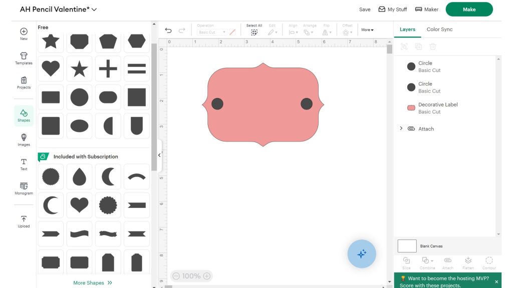 Creating card and adding holes to attach card to pencil