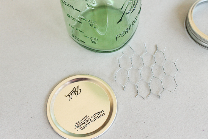 Cutting chicken wire to fit the top of a mason jar lid