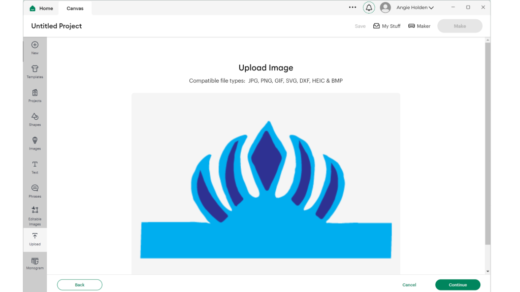 Uploading crown SVG into Cricut design space