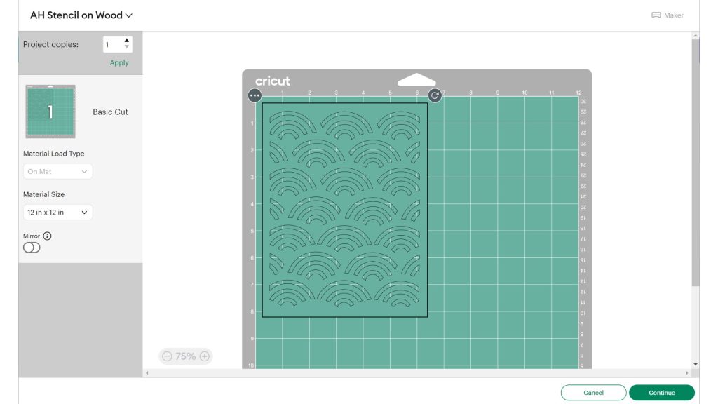 Stencil design on mat in Cricut Design Space