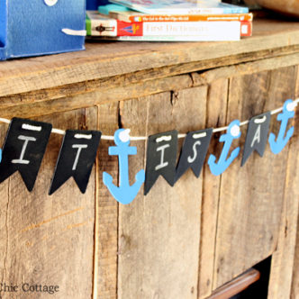 Make this nautical baby shower banner in minutes! Uses chalkboard elements so it can be re-used later as a decoration for the nursery.