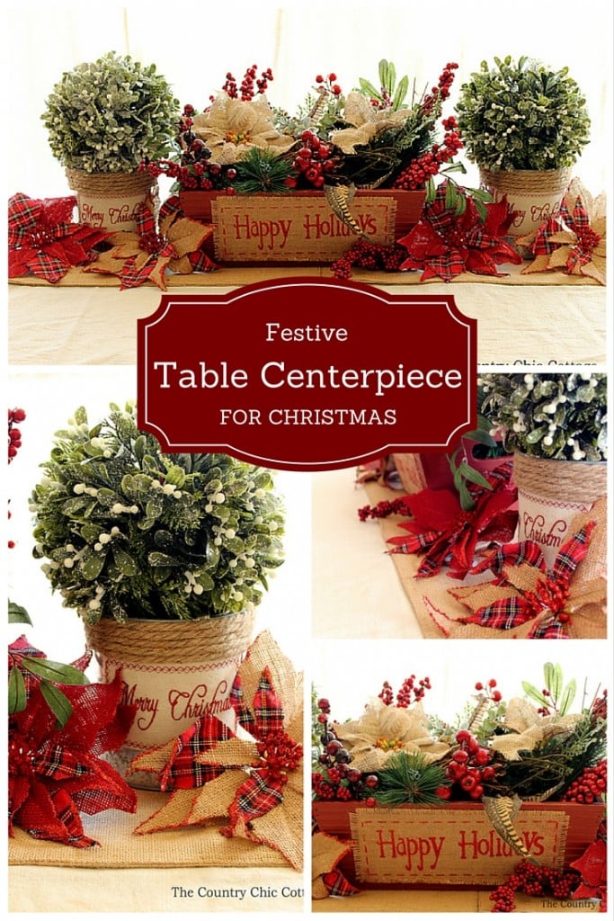 This is a great table centerpiece for Christmas! So easy to put together! I love the burlap poinsettias!