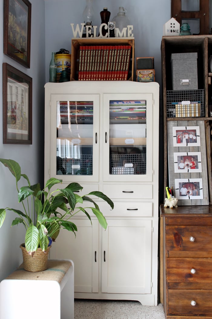 This vintage hutch is perfect for office storage
