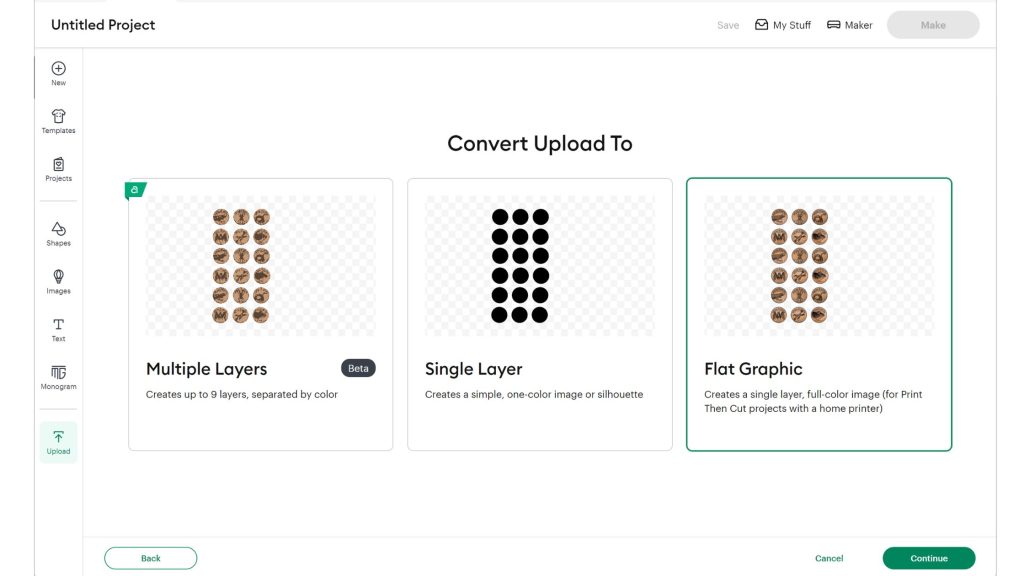 selecting Flat Graphic for print then cut