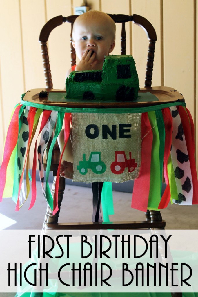 First birthday high chair banner - decorate for your baby's first birthday party! Great for a farm or tractor birthday!