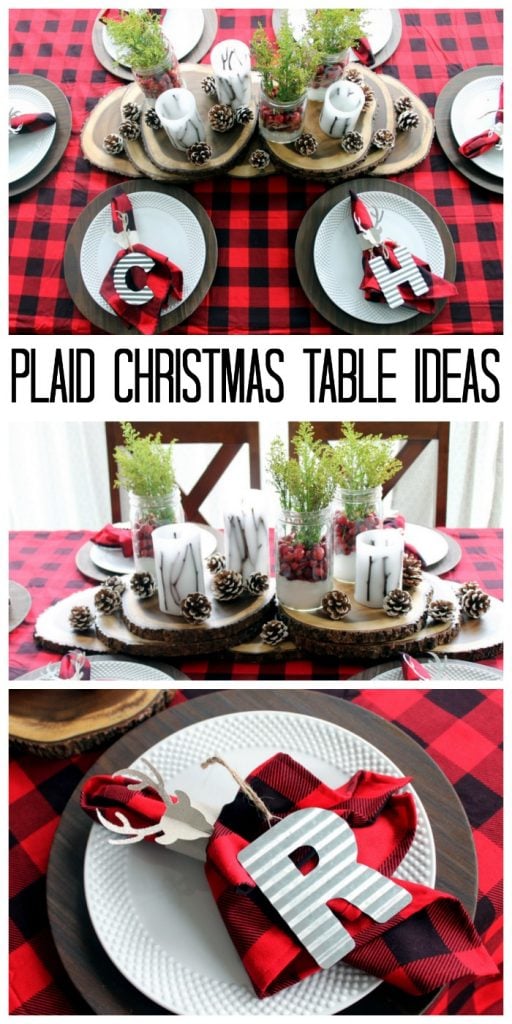 Plaid Christmas Table Ideas - inexpensive ideas to make your table shine! Love that lumberjack plaid!