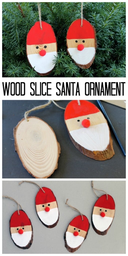 Wood Slice Santa Ornament for your Christmas Tree - a quick and easy holiday craft idea! Perfect for crafting with kids!