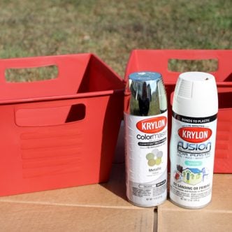 Makeover dollar store bins for pretty organization with just a little spray paint! See how here!