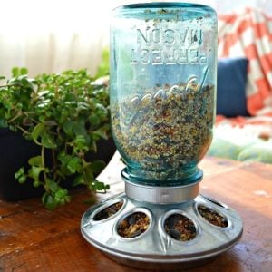 Vintage Blue Mason Jar Bird Feeder by Mad In Crafts