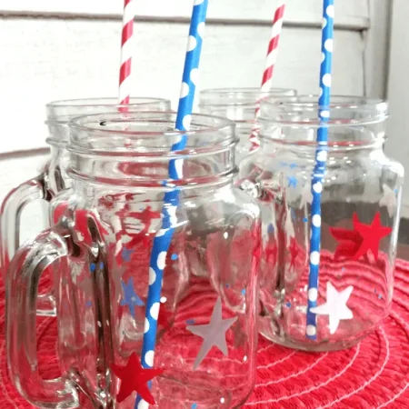 How To Make Boring Drink Ware into Patriotic Glasses For Summer by Michelle J Designs