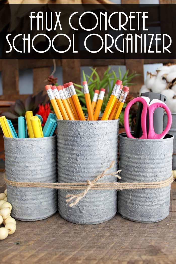 Easy DIY School Supplies Organizer: Farmhouse Style with Faux Concrete -  Angie Holden The Country Chic Cottage