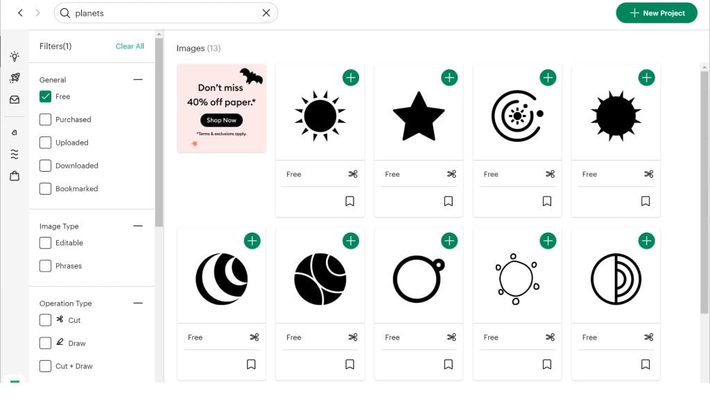 Planet images in Cricut design space