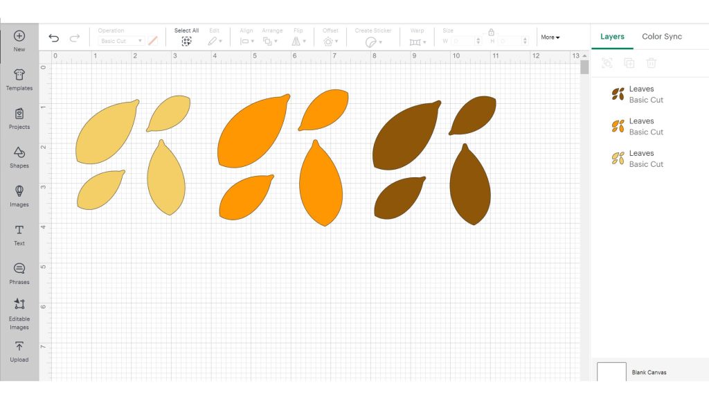 Making leaves in Cricut design space. 