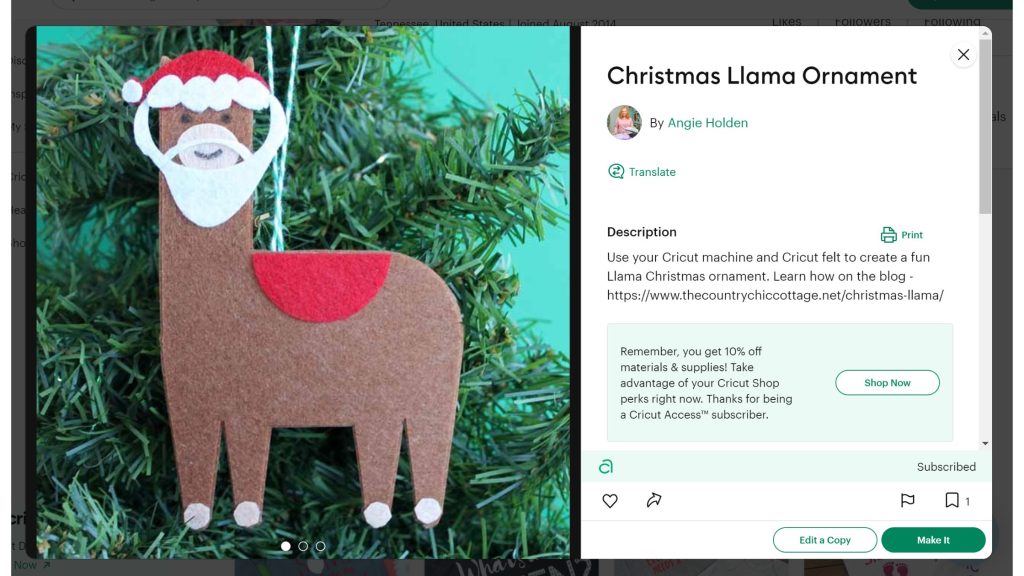 Christmas llama ornament project in Cricut design space