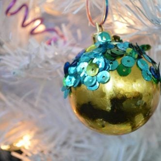 ornaments with sequins on a tree