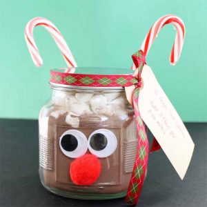 hot chocolate in a jar that looks like a reindeer