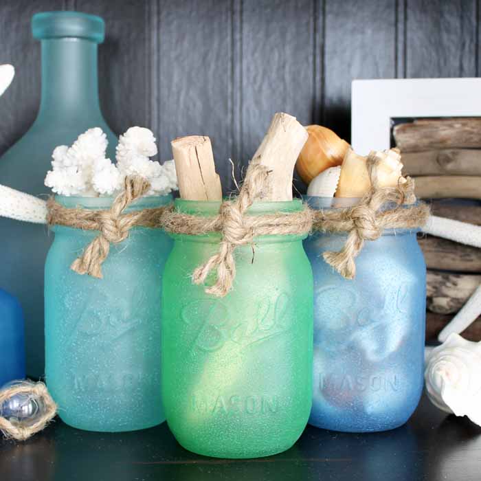 Beautiful Sea Glass Painted Mason Jars - Angie Holden The Country