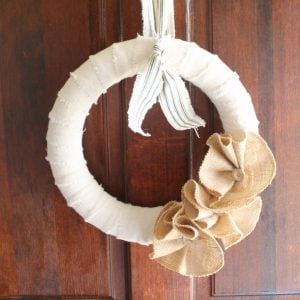 burlap flowers on a wreath