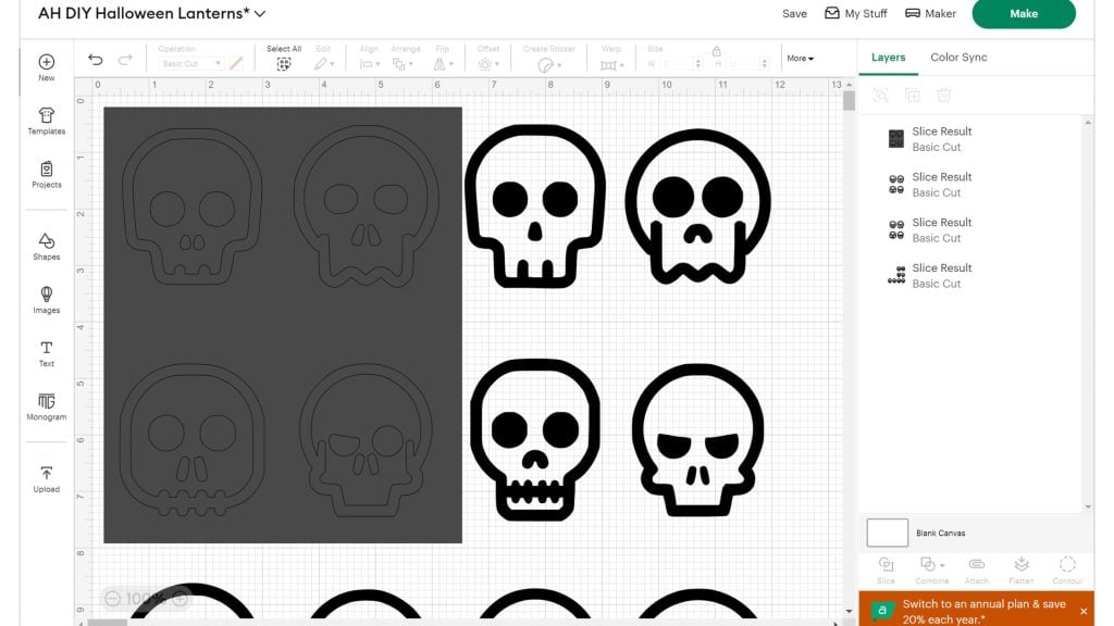 Slicing skull image in Cricut design space