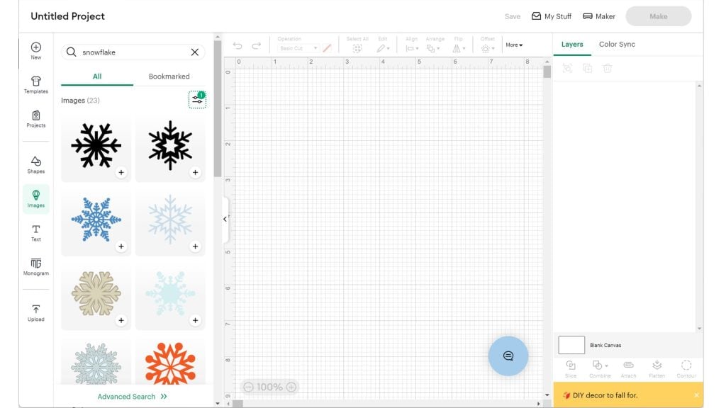 free snowflake images in Cricut design space