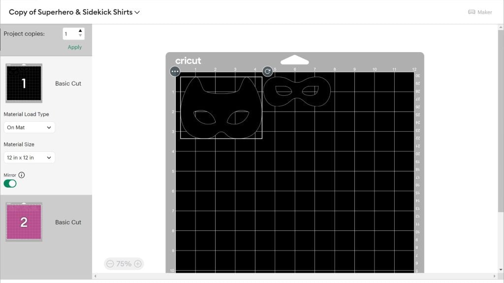 Cutting mat layout.  Remember to mirror!