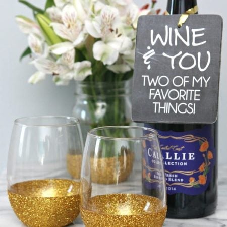 Glitter Dipped Wine Glasses and Wine Bottle Gift Tag by Kara Creates