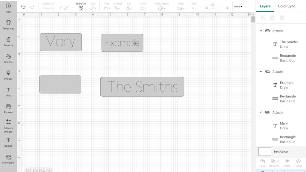 creating and cutting name tags in Cricut design space