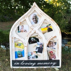 ideas for a wedding memorial table including a large frame