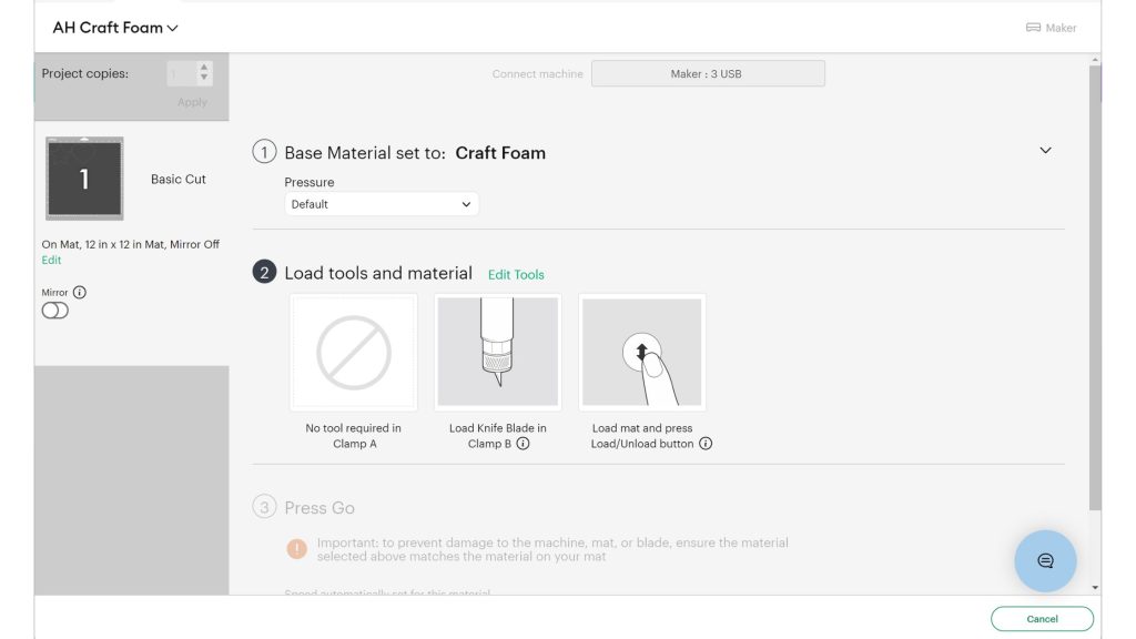 Settings to cut craft foam with a Cricut maker