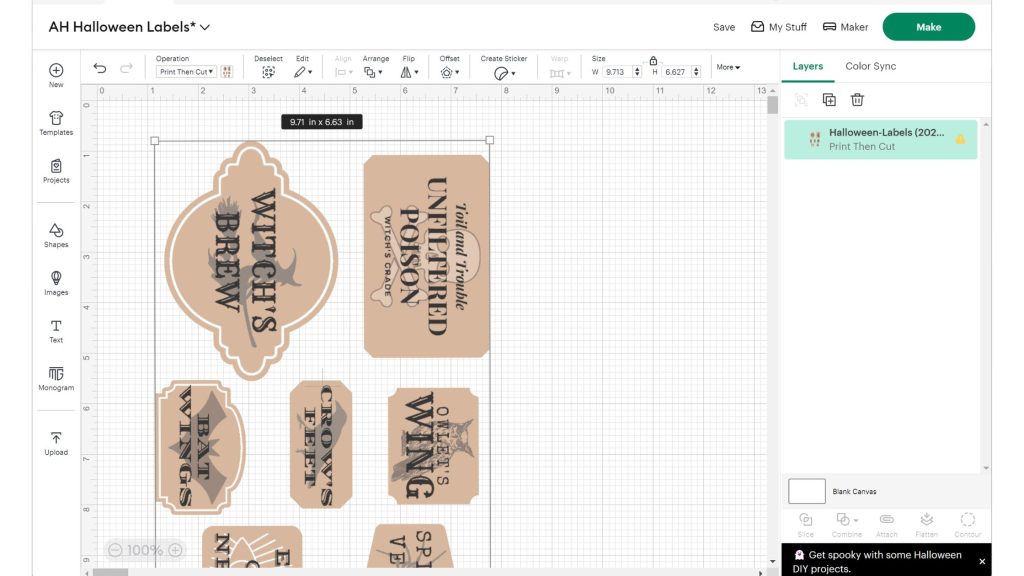 resize to fit print then cut measurements