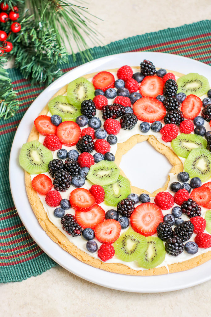 Sugar Cookie Fruit Pizza in a Wreath Shape - The Country Chic Cottage