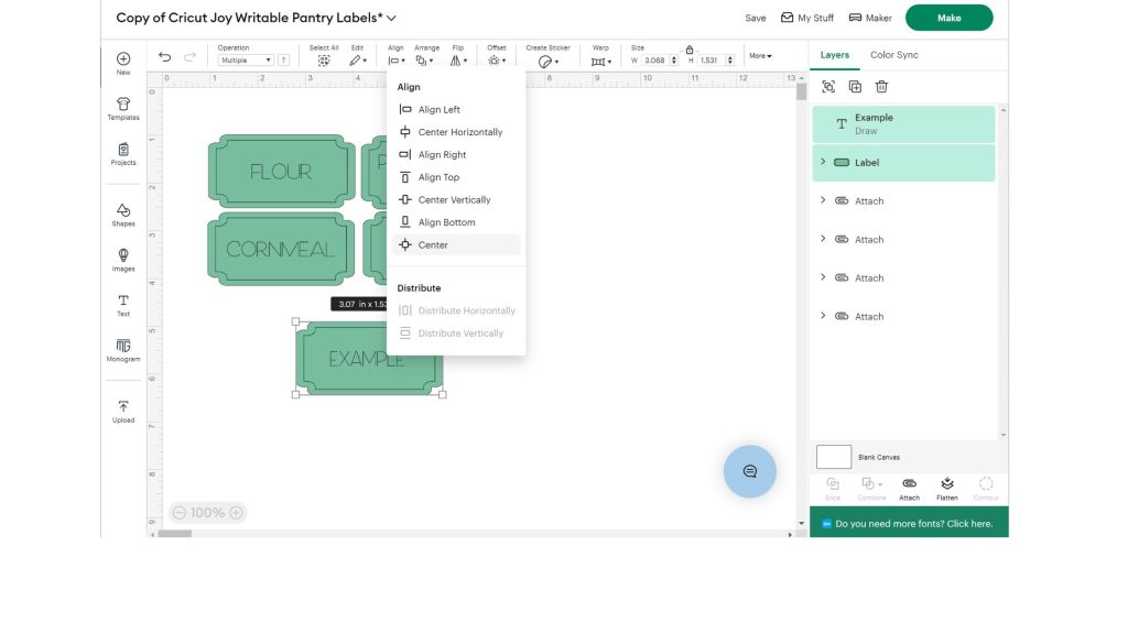 Aligning and centering text on label