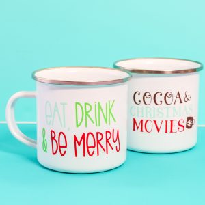 adding vinyl designs to camping mugs