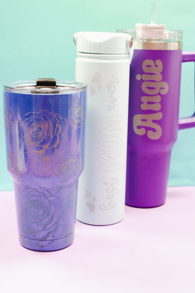 Full length laser engraved tumblers.