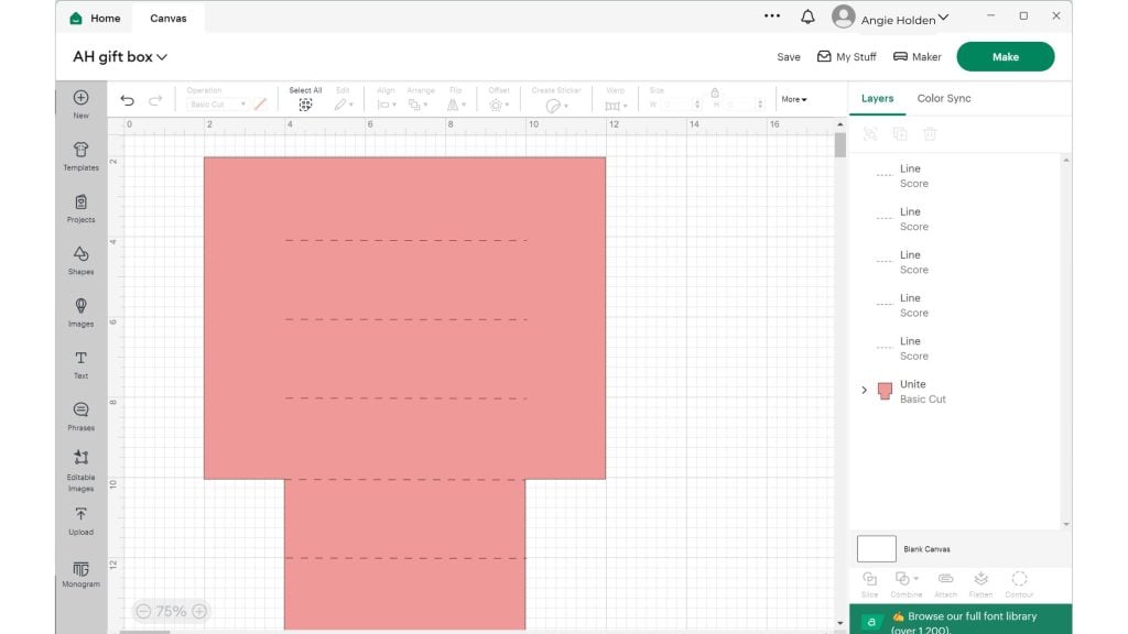 Adding score lines in Cricut design space