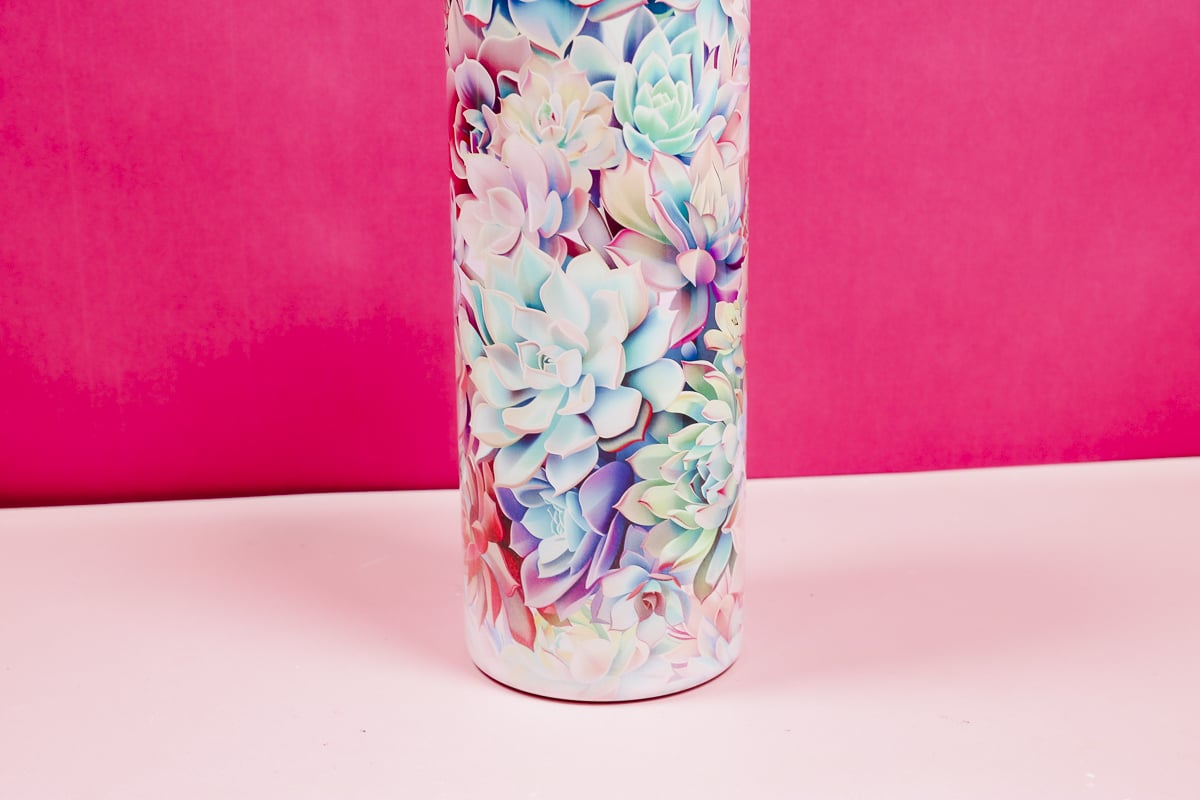 Close up of sublimated tumbler.