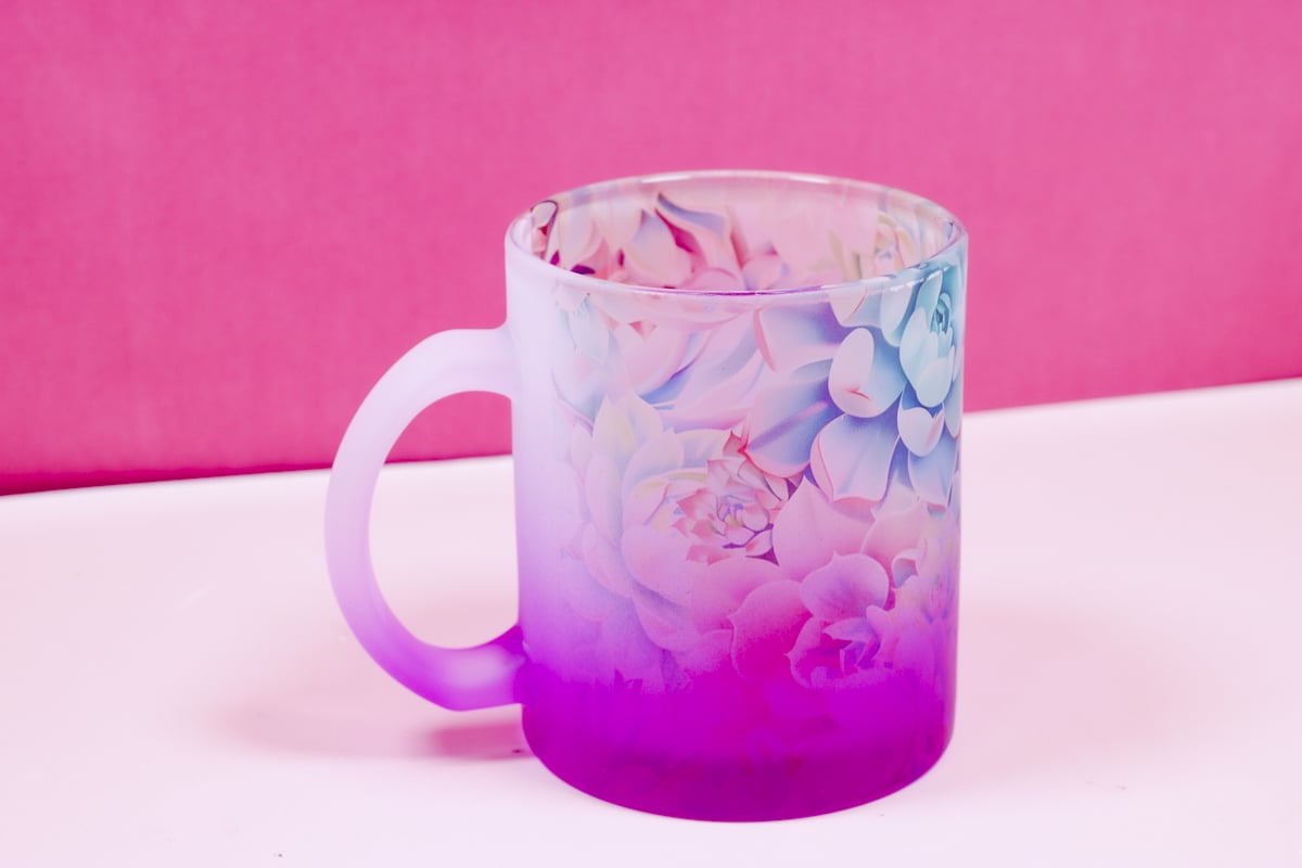 Sublimated glass mug.