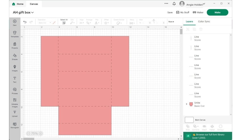 Horizontal and vertical score lines for Cricut Boxes