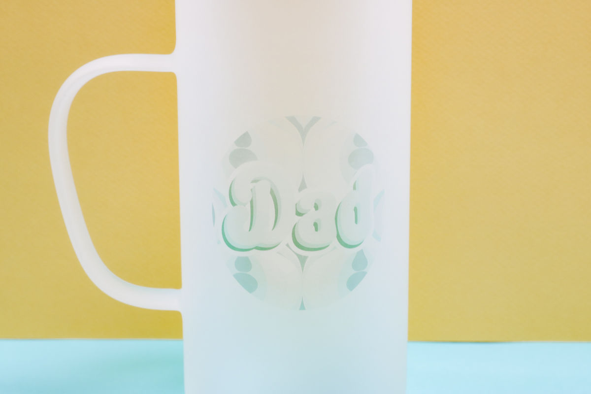 Finished frosted sublimation beer mug with nothing inside.