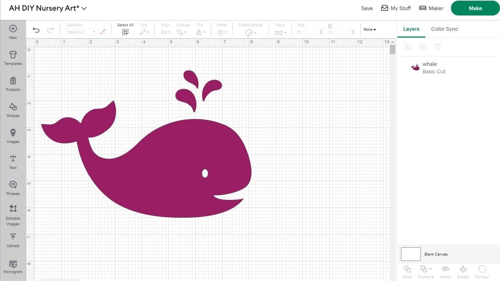 Image of whale in cricut design space
