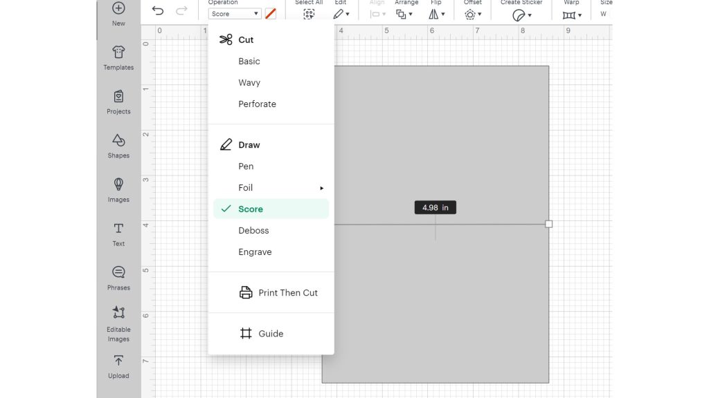 Adding score line in Cricut Design Space